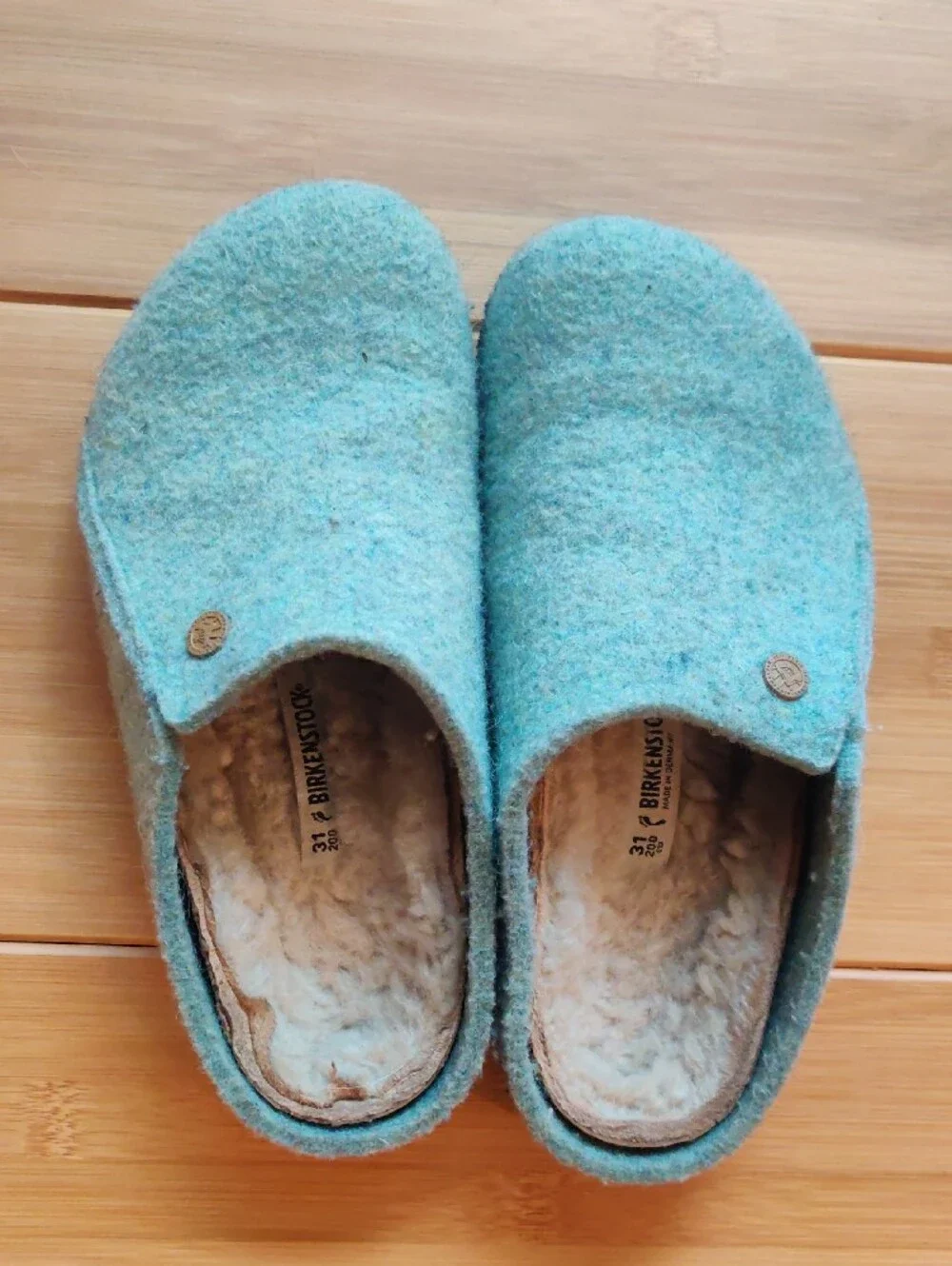 Birkenstock Kids Light Blue Wool Clog Slippers